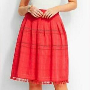 Talbots Red Tassel Trimmed Cotton Gauze Size 8 Skirt